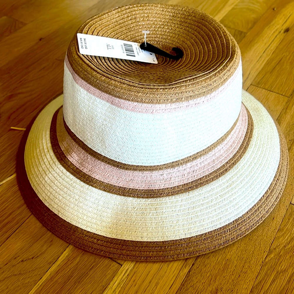 Anthropologie pink and white hat